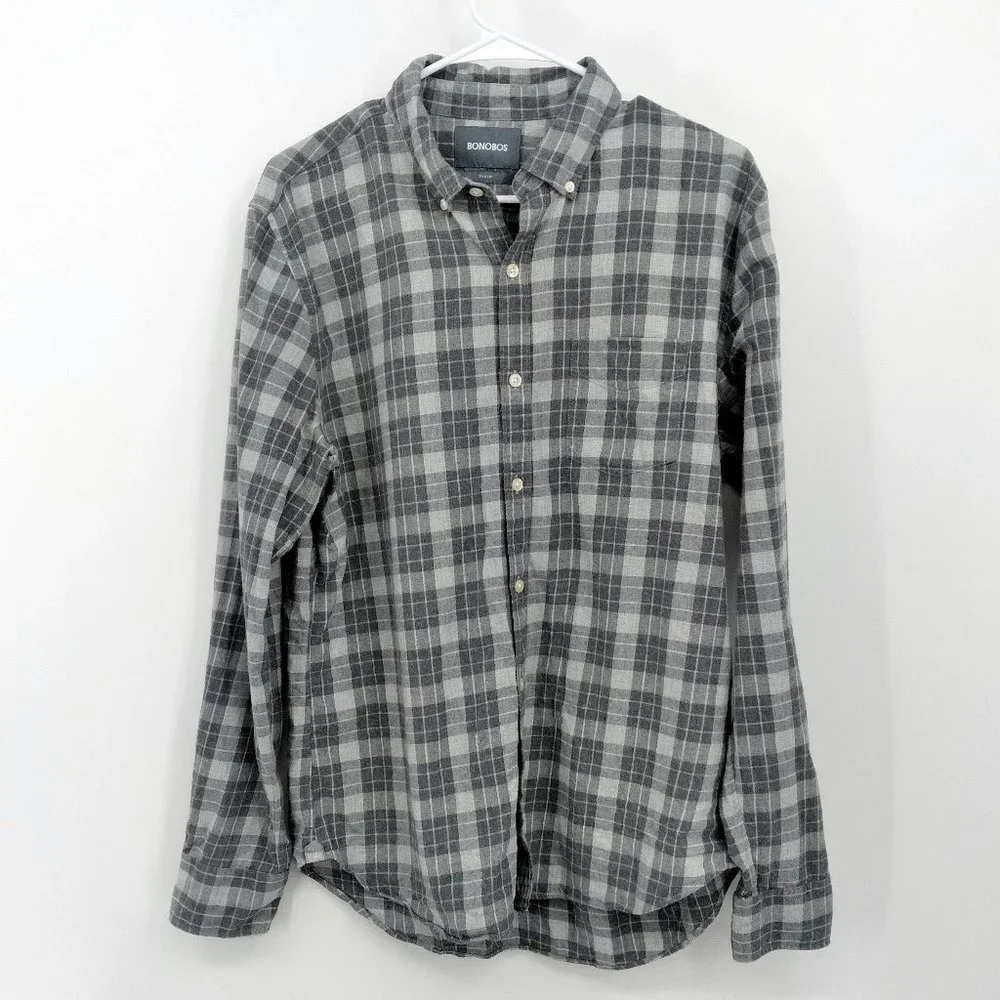 Bonobos Menswear Slim Fit Plaid Flannel Button Down Shirt Gray Size L - Picture 1 of 7